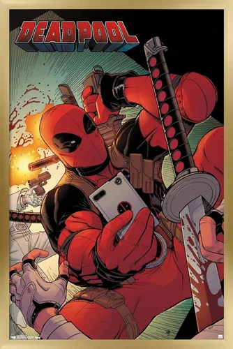 Vista 19 de Trends International Marvel Comics Deadpool - Póster de pared para selfies, 14.725 x 22.375 pulgadas, versión enmarcada de madera de granero