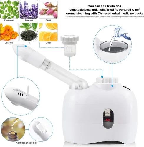 Vista 6 de YOKYAK Vaporizador facial Mister facial portátil con brazo extensible, niebla facial con rociador de mesa giratoria de 360 grados, vaporizador