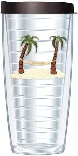 Vista 2 de Juego de 4 palmeras para playa, hamaca, flamenco, silla de playa, vasos aislados de doble pared de 16 onzas, paquete aislado al vacío sin BPA