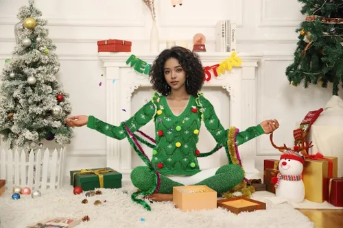 Vista 23 de v28 - Suéteres feos de Navidad variados, para mujer, suéter de punto con diseño de reno feliz