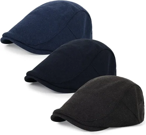 Vista 23 de 3 piezas de gorra Newsboy de algodón para hombre, gorra plana ajustable genial