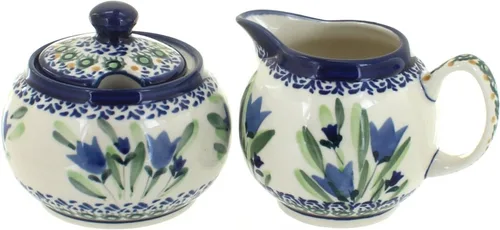 Vista 3 de Set de crema y azúcar de ballina de cerámica polaca Blue Rose