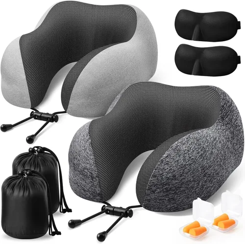 Vista 8 de ExploreBliss Almohada de viaje, almohadas de viaje para dormir en avión, almohada cervical de avión, juego de almohada de espuma viscoelástica