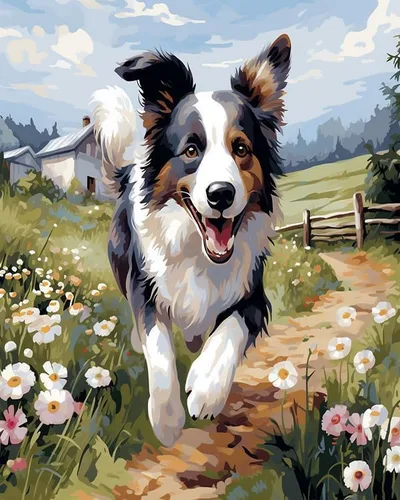 Vista 13 de ZMHZMY Pintura por números para adultos, Border Collie corriendo sobre hierba, pintura digital por números, kits en lienzo, arte de pared, paisaje