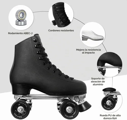 Vista 4 de Roller Skates for Women or Men Indoor Outdoor Black White Derby Skate