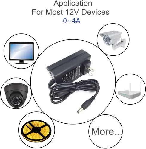 Vista 5 de Adaptador de pared AC a DC 12V 4A Fuente de alimentación de CC 48W