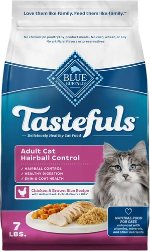 Vista 13 de Blue Buffalo Tastefuls alimento seco para gatos adultos con cuidado del pelo de bola, hecho en Estados Unidos con ingredientes naturales, receta