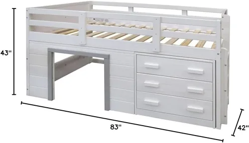 Vista 10 de DONCO Kids Sweet Dreams - Cama tipo loft baja con acabado blanco y gris