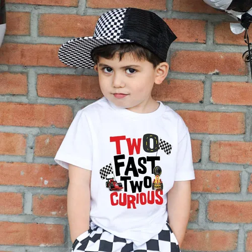 Vista 4 de Lil' Daisy store Two Fast Two Curious T-Shirt Second Birthday 2nd Bday Race Car Party Gift