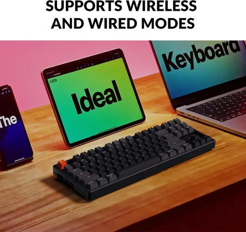 Vista 3 de Keychron Teclado mecánico inalámbrico K8, diseño sin llave de 87 teclas Bluetooth/con cable RGB retroiluminado con interruptor azul óptico Gateron