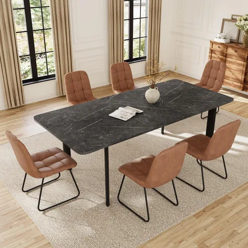 Vista 8 de HIPIHOM Mesa de comedor extensible para 6-8 personas, mesa rectangular de 63 a 78.7 pulgadas, MDF blanco con patas de metal resistentes, ahorro