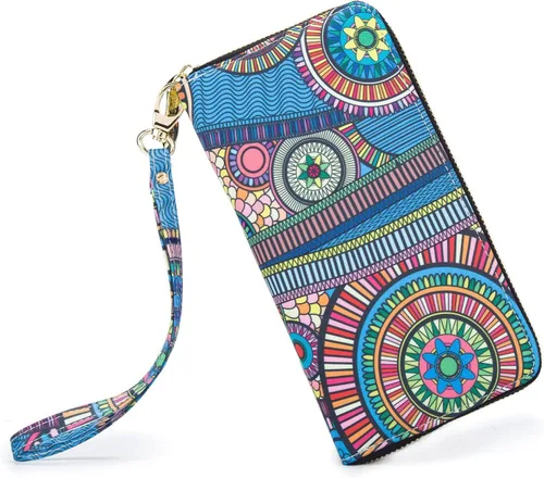 Vista 222 de Cartera de mano para mujer, estilo bohemio, con RFID, elegante, espaciosa con correa para viajes, capacidad para tarjetas, teléfono, dinero