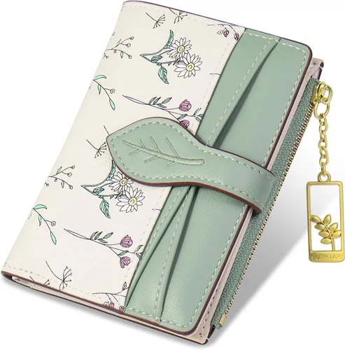 Vista 17 de Carteras para mujer - Bloqueo RFID - Pequeña billetera con flores, cuero PU suave, plegable, bolsillo con cremallera para monedas, tarjetero