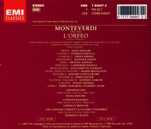 Vista 2 de Monteverdi: L'Orfeo Audio CD – Cofre, 15 Febrero 1994