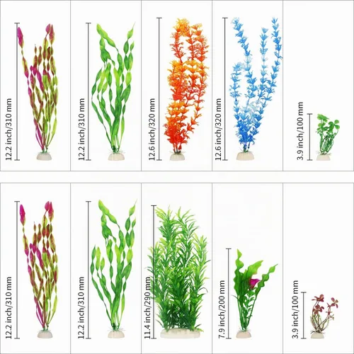 Vista 3 de MyLifeUNIT Plantas artificiales para peceras, paquete de 10 plantas de acuario de plástico para decoración