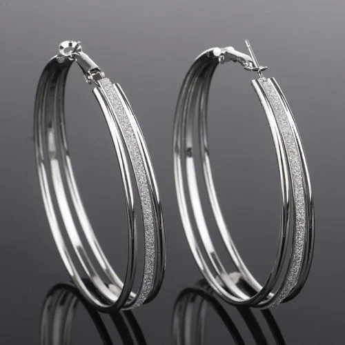 Vista 3 de Aretes para mujer, diseño de círculos redondos esmerilados multicapa, para fiestas, joyería de regalo, joyería de regalo
