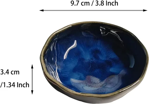 Vista 9 de Juego de 6 platos de cerámica para salsa de soja para condimentos de sushi (horno azul)