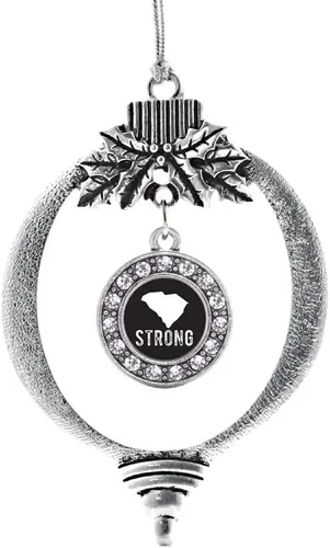 Vista 143 de Inspired Silver - Adorno con dije de cara de carlino - Adornos navideños de círculo de plata con joyas de circonita cúbica