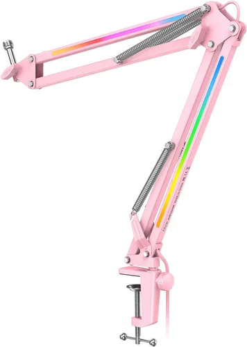 Vista 10 de FIFINE Brazo de Micrófono Articulado, Soporte de Micrófono Ajustable de Metal con Control RGB, Adaptador de Tornillo de 3/8" a 5/8", Abrazadera