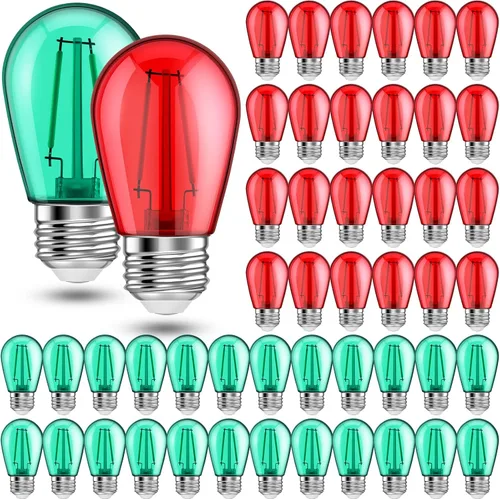 Vista 8 de 25 unidades de bombillas LED S14 rojas y verdes de 2W con base E26, bombillas de Navidad de colores rojo y verde, bombillas de cadena