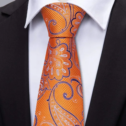Vista 235 de Barry.Wang - Juego de corbata de seda para hombre, diseño de cachemira, pañuelo y gemelos de bolsillo