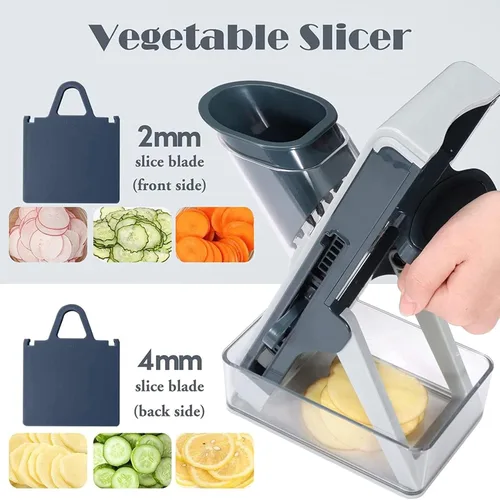 Vista 2 de Cortador de mandolina seguro para cocina, picador de verduras 4 en 1, tiras ajustables para rebanar alimentos, juliana, accesorio vertical