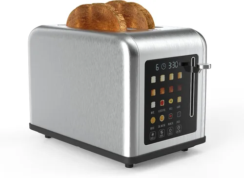 Vista 9 de Rae Dunn Tostadora eléctrica digital retro, tostadora de acero inoxidable de 2 rebanadas con pantalla táctil, temporizador de cuenta regresiva, 6