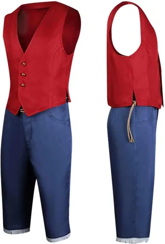 Vista 3 de Vestido de cosplay para adultos, falda naranja, disfraz de sombrero de paja, chaleco, pantalones, cinturón, camisa de anime pirata