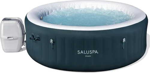 Vista 11 de Bestway SaluSpa Miami - Bañera de hidromasaje inflable para 2 a 4 personas, spa portátil de bajo consumo redondo para exteriores con 120 AirJets, 71