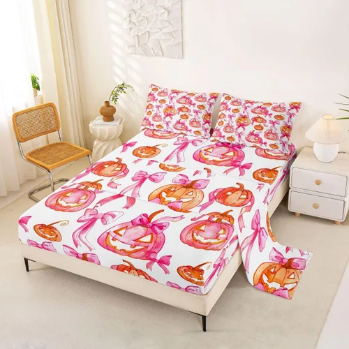 Vista 31 de Feelyou Cat Bed Sheets Set Twin Size Halloween Themed Bed Set Trick or Treat Deep Pocket Fitted Sheet Scaredy Cat Breathable Soft Lightweight