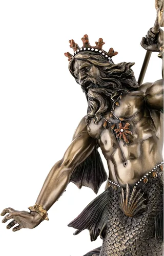 Vista 2 de Top Collection Poseidon Holding Trident - Estatua griega del dios del mar, terremotos y caballos en bronce fundido en frío de alta calidad, figura