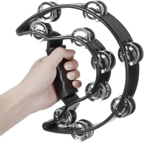 Vista 4 de TENINYU - Pandereta musical de media luna con doble fila de sonajas de metal, instrumento de percusión de mano, disponible en varios