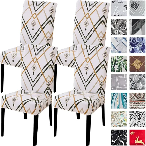 Vista 48 de Juego de 4 fundas para sillas de comedor, elásticas de elastano estampadas, fundas para sillas de comedor, lavables, extraíbles para sillas Parsons