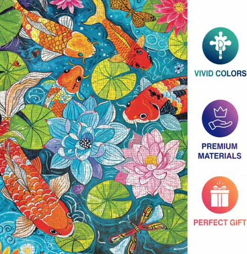 Vista 5 de Cross & Glory - Dragonfly Dreams: Koi & Lilies Adventure - Rompecabezas de 1000 piezas para adultos Temático único de la naturaleza Arte vibrante