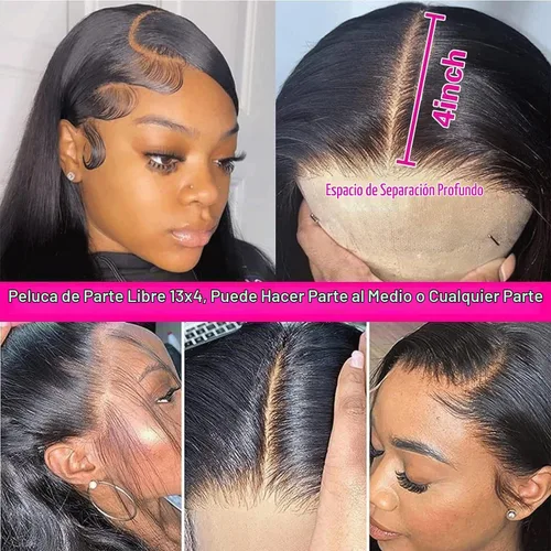 Vista 3 de WENYU - Pelucas de cabello humano con encaje frontal de onda corporal, prearrancadas, transparentes, 13x4, para mujeres, de 22 pulgadas
