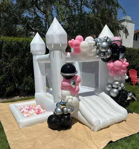 Vista 6 de POYOUNGHU Casa de Rebote Blanca, Casa con Inflador, Inflable para Saltar, Juguete para Niños, Material Extra Grueso Cosido para Mayor Durabilidad