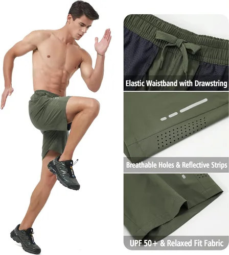 Vista 3 de Pantalones cortos deportivos para correr para hombre, de secado rápido, pantalones cortos de gimnasio de 7 pulgadas, ligeros, deportivos