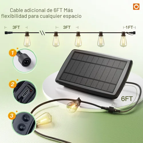 Vista 6 de addlon Luces de cadena solares de 78 (72 + 6) pies, impermeables, luces de patio alimentadas por energía solar con control remoto y puerto USB, 3