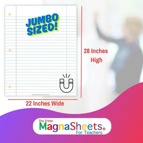 Vista 4 de MAGNASHEETS - Cuaderno magnético de borrado en seco para aulas de 22 x 28 pulgadas, vinilo PET de alta calidad, sin manchas ni fantasmas, incluye