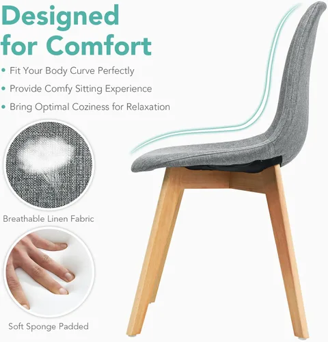 Vista 6 de giantex - juego de 4 Sillas de comedor con patas de madera, diseño moderno