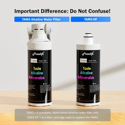 Vista 2 de Frizzlife TAM3 Filtro de agua en línea debajo del fregadero - Remineralización alcalina PH+, Certificado NSF/ANSI 42, Ajusta el sabor y el PH