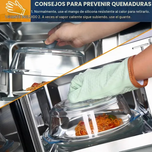 Vista 6 de lopeztek Cubierta de vidrio para salpicaduras de microondas, fundas de horno de microondas de vidrio para alimentos, protector de salpicaduras