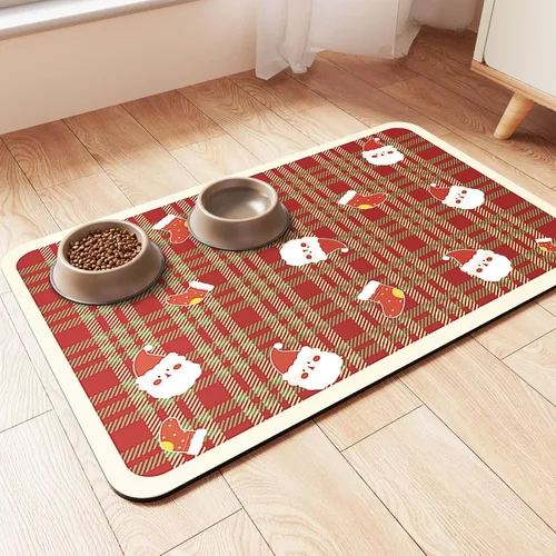 Vista 14 de Alfombrilla de alimentación para mascotas, mantel individual absorbente para tazón de comida y agua, con base de goma impermeable, de secado rápido