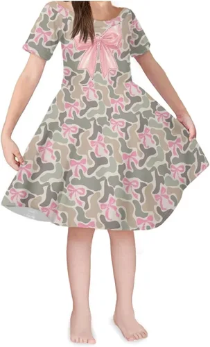 Vista 9 de SEANATIVE Vestido de manga corta para niñas de 3 a 14 años Black Bow Ghost