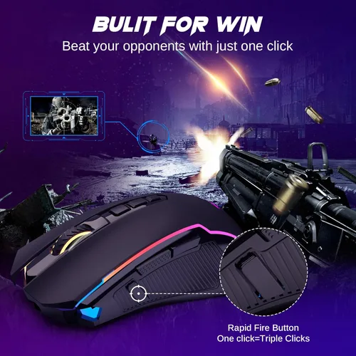 Vista 6 de Redragon Ratón inalámbrico para juegos, triple modo 2.4GUSB-CBluetooth, 10000 DPI, retroiluminación RGB, totalmente programable, mouse inalámbrico