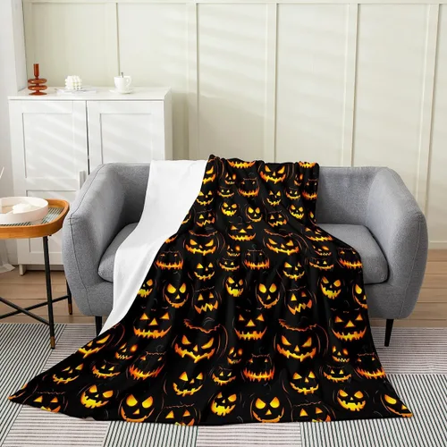 Vista 3 de Manta de franela de vellón con farol de calabaza, tamaño Queen de 90 x 90 pulgadas, para Halloween, para todas las estaciones, para sofá, sofá