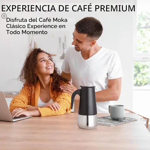 Vista 8 de Mixpresso Cafetera Espresso Greca Negra para Estufa de 6 Tazas 300ml/10oz, Olla Moka con Diseño de Percolador de Café, Cafetera de Acero Inoxidable