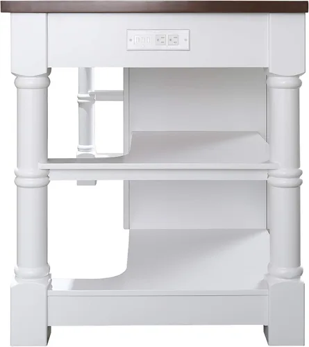 Vista 4 de KD03-80-W-WD Monterey Isla de cocina de granja de 80 pulgadas en color blanco con encimera de chapa de madera de nogal oscuro, no requiere montaje e