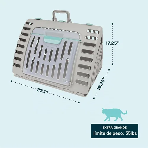 Vista 3 de SPORT PET Designs - Transportador plegable de viaje para gatos - Colección de transportador plegable de plástico con puerta frontal, cama