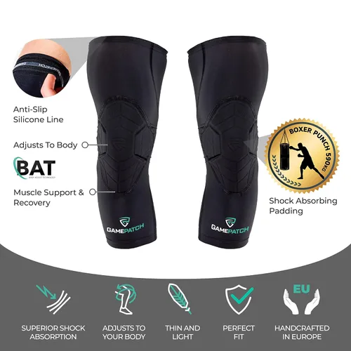 Vista 6 de Rodilleras Protección de articulaciones de manga de compresión Tecnología de absorción de impactos Hombres Mujeres Niños, Negro, Talla S